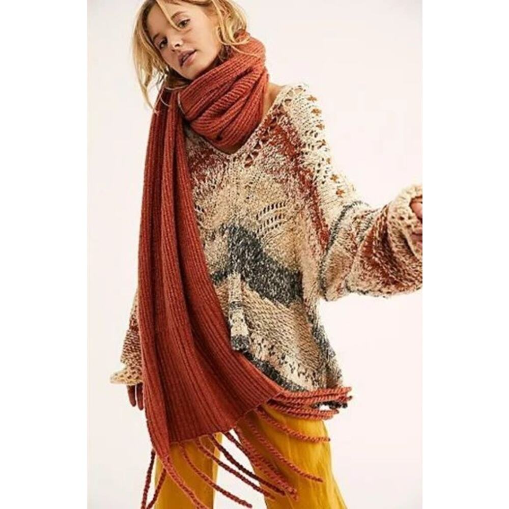 RARE Free People In My Arms Oversized Cotton & Rami Knit Ombre Hooded Sweater